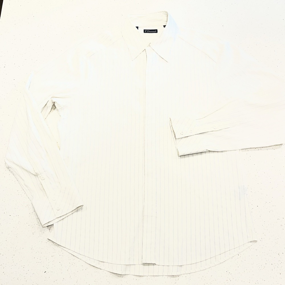 7 Diamonds Dress Shirt Men's 3XL Blue Striped Textured Button‎ Up